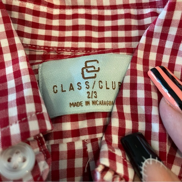 Class Club Boys Red and White Gingham Print Button Down Dress Shirt Size 2T/3T - Picture 3 of 3